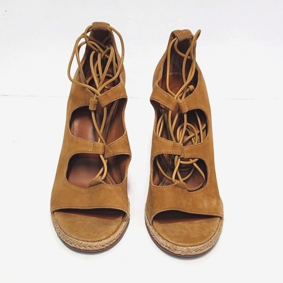 Tory Burch Raya Suede Lace Up Wedges Sandals - Picture 3 of 11